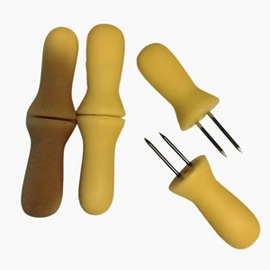 Corn On The Cob Holders Set 3 Yellow Nesting Handles Metal Prongs - Picture 1 of 5