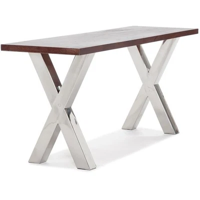 Banco de metal Hamilton prata polida cavalete pernas móveis modernos sol... - Imagem 1 de 4