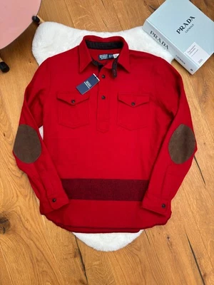 Polo Ralph Lauren Wool Aztec Over Shirt American Suede Trim Red Mens XXL  2XL - Image 1 of 4
