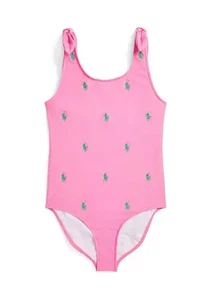 NEW Polo Ralph Lauren Pink Embroidered One Piece Swimsuit Swimwear Kids Girls 5 - Picture 1 of 3