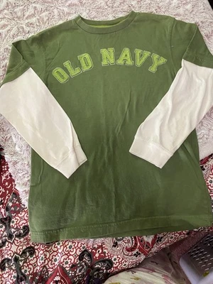 Camiseta de manga larga vintage antigua azul marino para niños verde y blanca talla L Foto 1 de 2