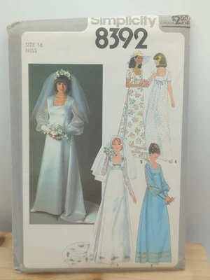 Simplicity 8392 Size 14 Vintage Bridal Dress Pattern 1978 Maxi Dress - Image 1 of 4