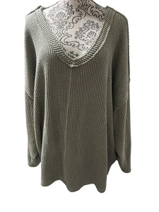 We The Free by Free People Womens Oversized Boho Thermal Knit V-Neck Top L Mauve - Picture 1 of 6