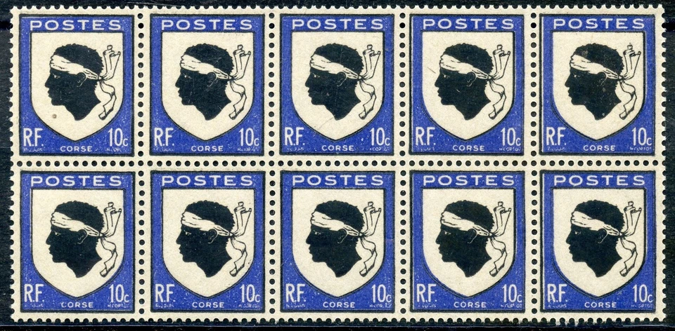 Stamp / France New N° 755 ** Block of 10 Coat of Arms Corsica - Image 1 of 1
