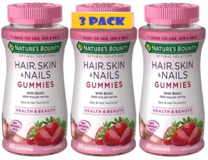 3 Pack Hair Skin Nails 240 Gummies (3x80) 2500 mcg Biotin with Vitamin C, E 2025 - Picture 1 of 9