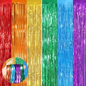 2 Pack Rainbow Fringe Curtain Party Foil Fringe Backdrop Curtains for Birthday - Picture 1 of 6