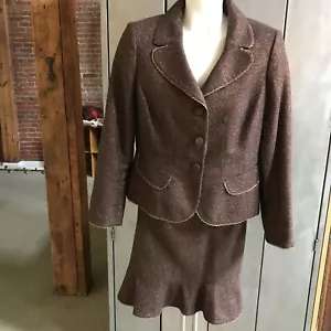 Nipon Boutique Mujer FALDA Traje Cóctel Marrón Tweed Dobladillo Metálico Tulipán 10P - Imagen 1 de 4