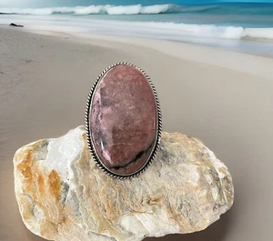 Size 8.5 Peruvian Pink Opal Gemstone Handcrafted Ring Sterling Silver plated 925 - Picture 1 of 4