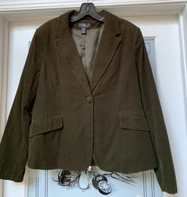 Chaqueta Blazer H&M Cordiroy Verde Ejército Un Botón Forrada Frontal, Talla 16 (Ver Foto) Foto 1 de 4