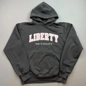 Vintage Liberty Flames Hoodie Women's Medium Gray Champion Sewn Logo Spell Out - Picture 1 of 16