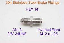 AN3 to M12x1.25 Inverted Flare Stainless Brake Fittings Adapter 3/8x24-UNF