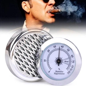 Silber Rund Raucher Tabak Hygrometer mit Luftbefeuchter Zigarre Humidor Großhandel - Bild 1 von 6