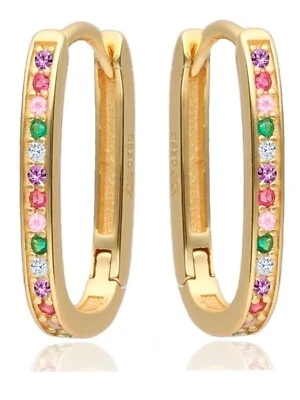 Creolen Gold Bunte Zirkonia 18k Gelbgold vergoldet Damen Ohrringe Klappcreolen - Bild 1 von 4