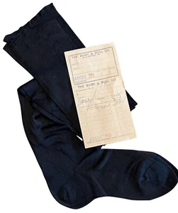 Vintage 1920s Knit Silk Stockings Black NOS Unused Better Mills Wisconsin 9 Seam - Picture 1 of 4