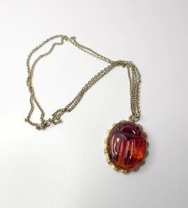 JULIANA DeLizza & Elster Kostüm Skarabäus Anhänger Halskette Bernstein Farbstein - Bild 1 von 11