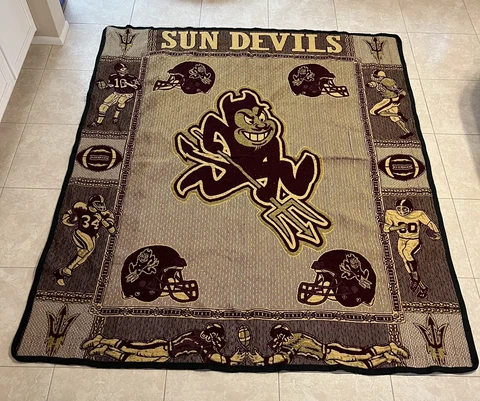 Arizona State Sun Devils Bedspread Woven Blanket Throw Mascot Sparky Maroon Gold Cover