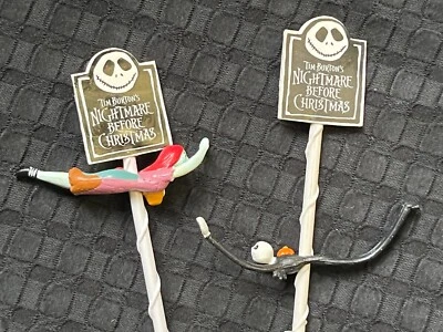 Disney Nightmare Before Christmas Jack & Sally PVC conjunto de lápis giratório NOS 1993 - Imagem 1 de 3