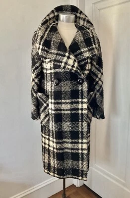 Abrigo de tweed de lana a cuadros monocromático Pauline Trigere vintage años 60 Foto 1 de 4
