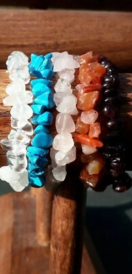 Splitterarmband Armband Splitter Bergkristall Rosa Rosenquarz 3-10mm Aura 16cm - Bild 1 von 4