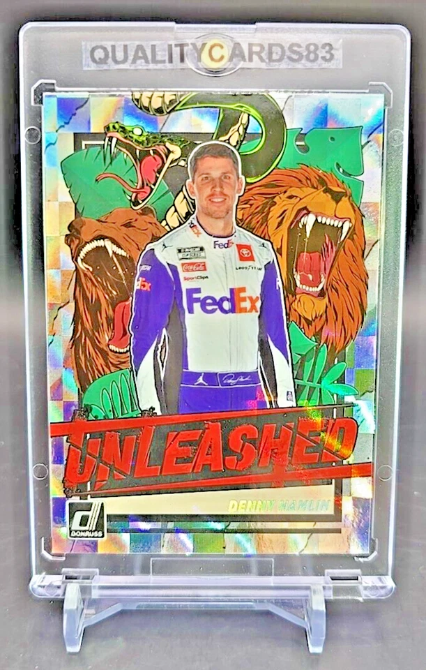 DENNY HAMLIN 2023 DONRUSS UNLEASHED CHECKERS RETAIL PARALLEL WITH CASE NASCAR - Image 1 of 4