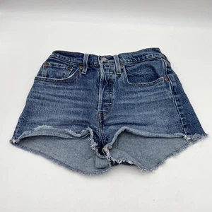Levis 501 Button Fly Cut-Off Jean Denim Shorts Bottoms Cotton Women’s Size 26 - Picture 1 of 9