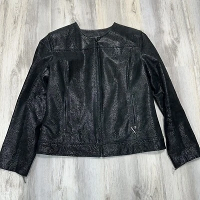 Terry Lewis Genuine Leather Black Snake Print Jacket Collarless Zip Up Sz M - Image 1 of 4