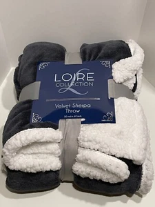 Loire Collection - Charcoal Grey - Velvet Sherpa Throw - 50in x 60in Blanket - Picture 1 of 4