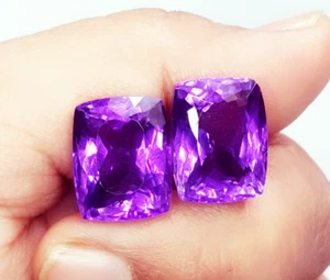 Natural Purple Amethyst Certified 10-12 Ct Loose Gemstone Cushion Cut Pair AA06 - Picture 1 of 9