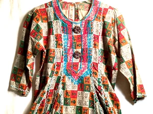 Indian Dress Great Mirror Mosaic Buttons Cotton Charming Birds-U.S.Shipp only - Picture 1 of 7