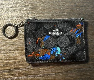 COACH Mini Skinny Id Case with Bird Print Black Keychain - Picture 1 of 7