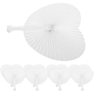 12Pcs Heart Shaped Paper Fan Handheld Wedding Folding Paper Fan - Picture 1 of 12