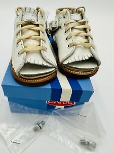 Vintage Child Life White Leather Walking Club Foot Correction Walking Shoes Sz 3