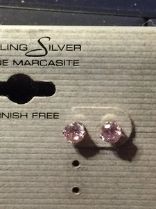 Sterling Silber & Markasiten Ohrstecker ROSA FARBE @ - Bild 1 von 3