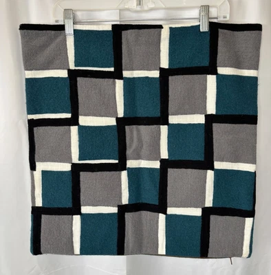 CRATE and BARREL SUKICHEEMA Green Teal Gray  Felt Modern REYNA pillow cover 20" - Image 1 of 4