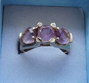 Dreifacher Amethyst Edelstein Ring 925 Sterling Silber Größe 7 - Bild 1 von 17