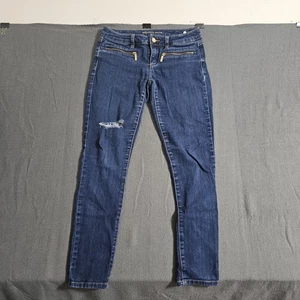 Michael Kors Sz 2 Distressed Zipper Pockets Dark Wash Youth Blue Jeans - Picture 1 of 11