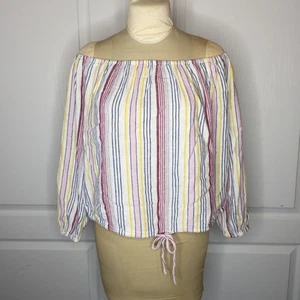 GAP Schulterfreie Bluse Gestreift Leinenmischung Medium Freizeit Hippie Boho - Bild 1 von 4