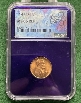 1947-D Lincoln Wheat Cent 1c Red NGC MS65RD Purple Core Certified    - Image 1 of 4