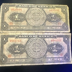 Banco De Mexico 1965 & 1961  Un Pesos Series KB & Series BCQ - Picture 1 of 4
