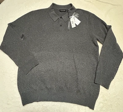 Nuevo con etiquetas Suéter Tahari Gris Cuello Polo Texturizado Talla M Foto 1 de 4