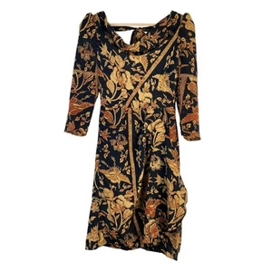 Plenty by Tracy Reese Women's Size 4 Black Tan Floral Scoop Neck Faux Wrap Dress - Picture 1 of 6