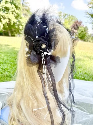 handmade Black hair clip,flower-shaped hair clip,lolita cosplay gift  1pcs - Image 1 of 4