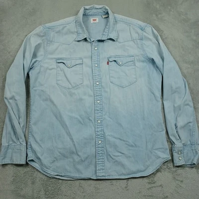 Levis Shirt Mens XL Blue Denim Pearl Snap Yolk Western Casual - Image 1 of 4