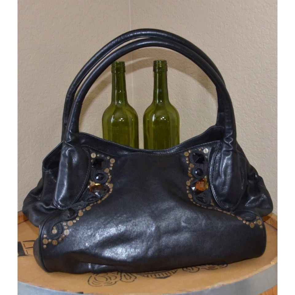 Isabella Fiore дизайнерский драгоценностями черная кожаная наплечная сумка - Изображение 1 из 4