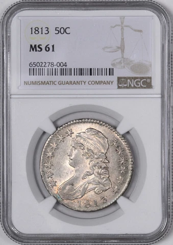 1813 Capped Bust Early US Silver Half Dollar 50C - NGC MS61 Cover