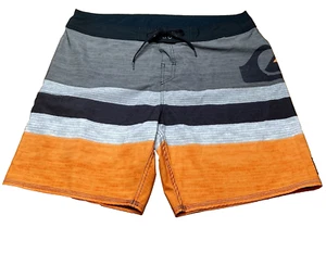QUIKSILVER Boardshorts Mens XXL Orange Black Stripe Cargo Pocket Logo 19" Length - Picture 1 of 20