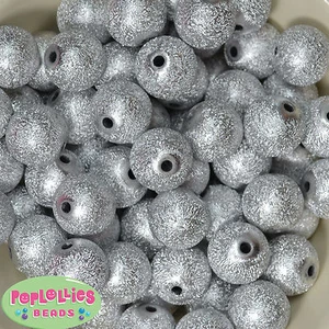 20mm Silver Stardust Acrylic Bubblegum Beads 20pc lot sparkle chunky jewelry - Picture 1 of 1