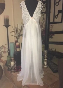 50’s Vintage White Chiffon Bridal Long Maxi Nightgown Slip Dress Lingerie - Picture 1 of 7