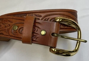Leather Belt Hand Tooled Youth Sz Small 22/24 Cowhide NWOT - Picture 1 of 5