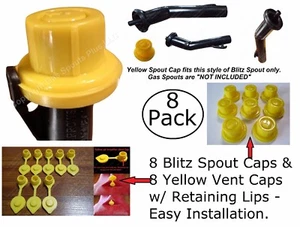 16pcs total NEW Combo Pk 8 BLITZ Yellow Spout Caps +8 YELLOW GAS CAN VENT CAPS - Picture 1 of 12